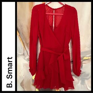 NWT B. Smart Red Clip Dot Belted Ruffle Mini Dress